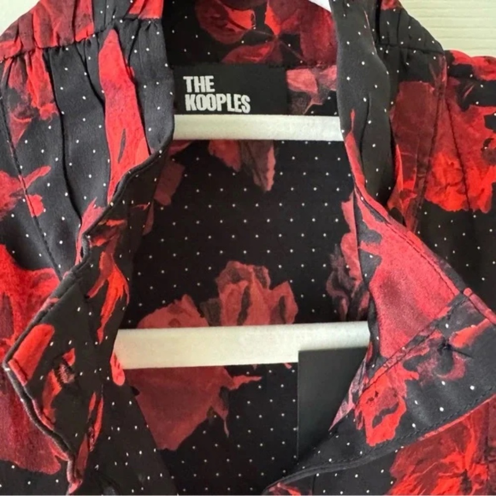 The Kooples Black w/ Red & White Floral Dot Print Silk Blouse Sz S NWT $365 - Picture 5 of 14